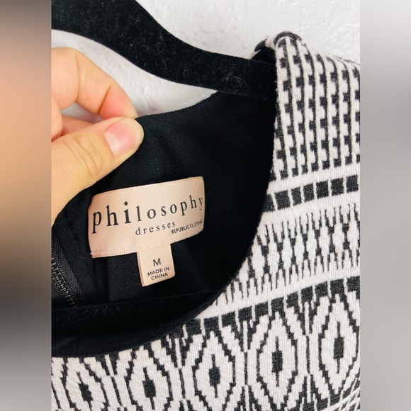 Philosophy Black & White Geometric Pattern Midi Dress - Picture 3 of 5